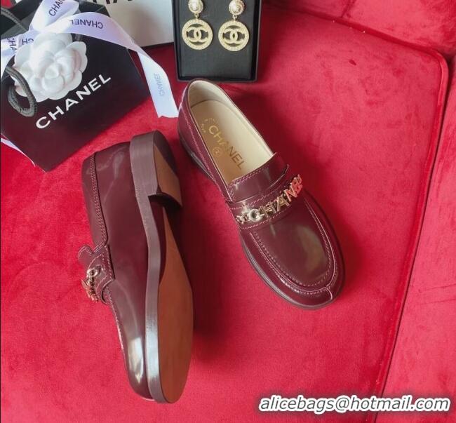 Best Design Chanel Shiny Leather CAHNEL Charm Loafers 040765 Burgundy 2021