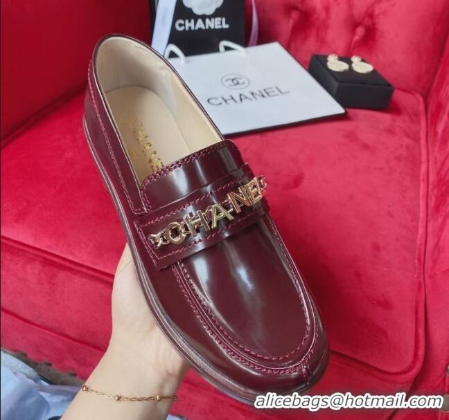 Best Design Chanel Shiny Leather CAHNEL Charm Loafers 040765 Burgundy 2021