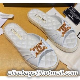 Discount Design Chanel Quilted Leather CC Knot Flat Slide Sandals 040812 White 2021