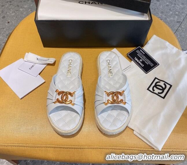 Discount Design Chanel Quilted Leather CC Knot Flat Slide Sandals 040812 White 2021