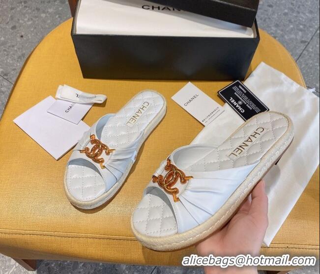 Discount Design Chanel Quilted Leather CC Knot Flat Slide Sandals 040812 White 2021