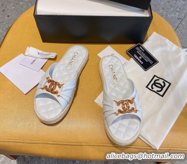 Discount Design Chanel Quilted Leather CC Knot Flat Slide Sandals 040812 White 2021