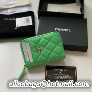 Luxury Cheap Chanel card holder Calfskin AP1650 green