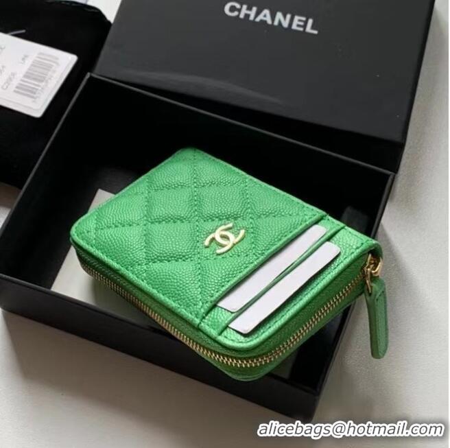 Luxury Cheap Chanel card holder Calfskin AP1650 green