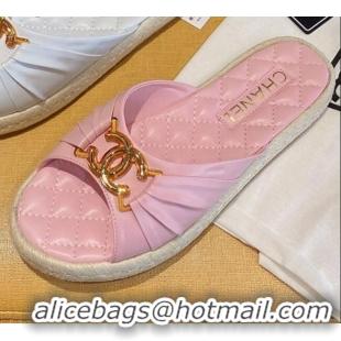 Best Price Chanel Quilted Leather CC Knot Flat Slide Sandals 040812 Pink 2021