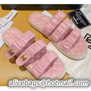 Affordable Price Chanel Pleated Leather Strap Buckle Flat Sandals 040817 Pink 2021