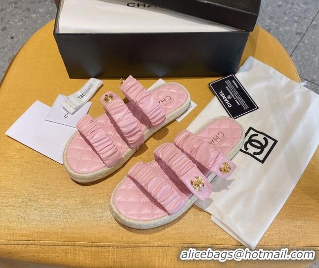 Affordable Price Chanel Pleated Leather Strap Buckle Flat Sandals 040817 Pink 2021