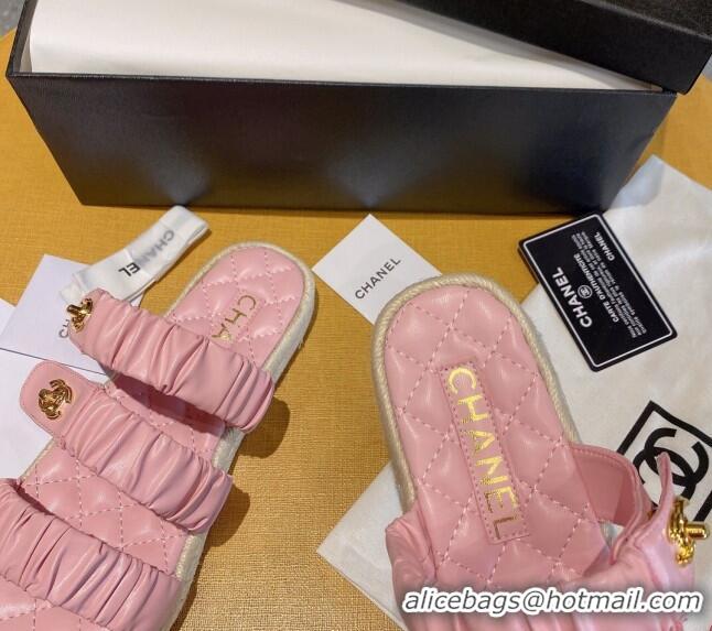 Affordable Price Chanel Pleated Leather Strap Buckle Flat Sandals 040817 Pink 2021