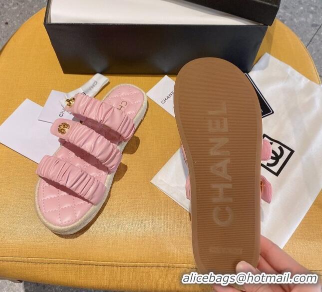 Affordable Price Chanel Pleated Leather Strap Buckle Flat Sandals 040817 Pink 2021