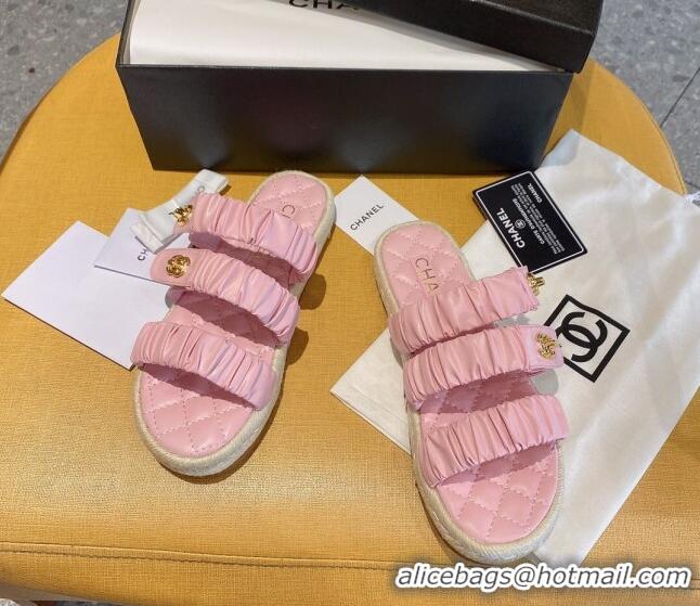 Affordable Price Chanel Pleated Leather Strap Buckle Flat Sandals 040817 Pink 2021