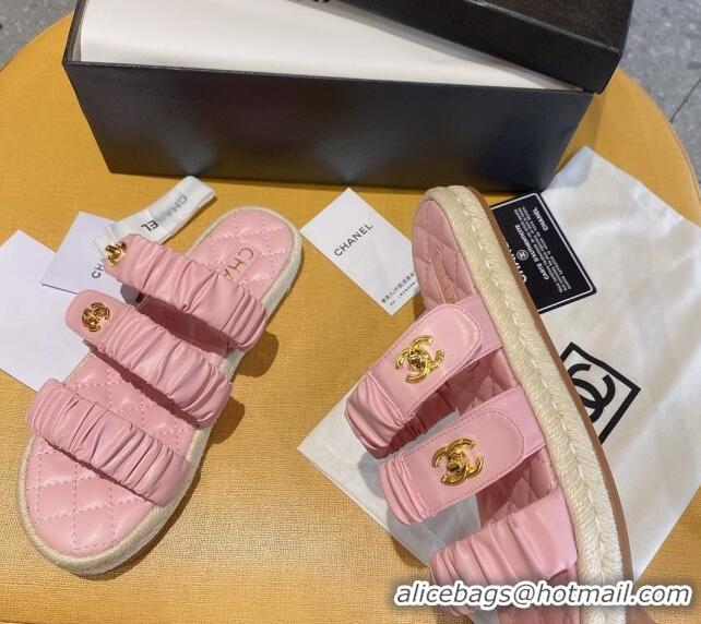 Affordable Price Chanel Pleated Leather Strap Buckle Flat Sandals 040817 Pink 2021