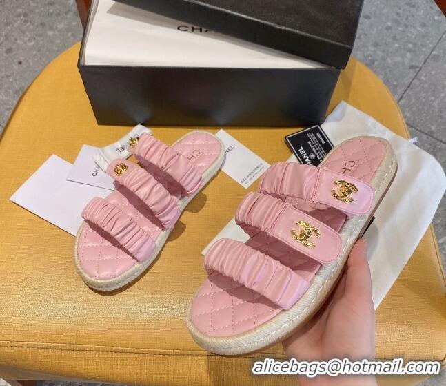 Affordable Price Chanel Pleated Leather Strap Buckle Flat Sandals 040817 Pink 2021