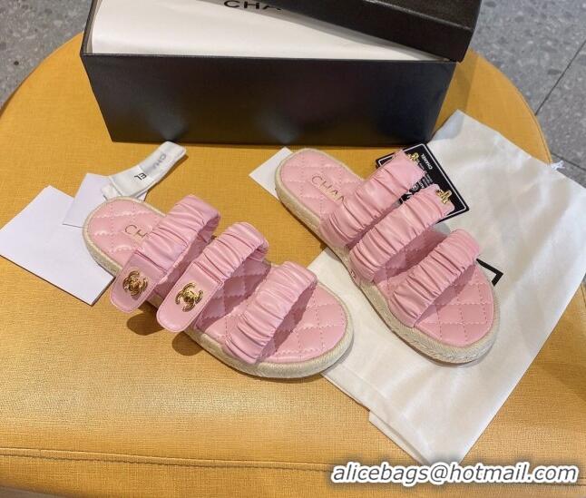 Affordable Price Chanel Pleated Leather Strap Buckle Flat Sandals 040817 Pink 2021