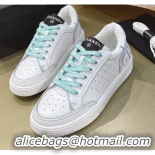 Stylish Chanel Calfskin Sneakers G36295 White/Blue 2021