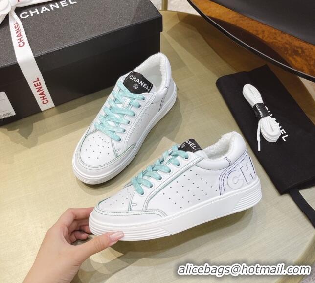 Stylish Chanel Calfskin Sneakers G36295 White/Blue 2021