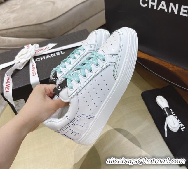 Stylish Chanel Calfskin Sneakers G36295 White/Blue 2021