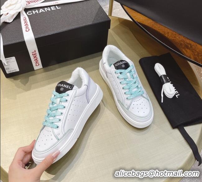 Stylish Chanel Calfskin Sneakers G36295 White/Blue 2021