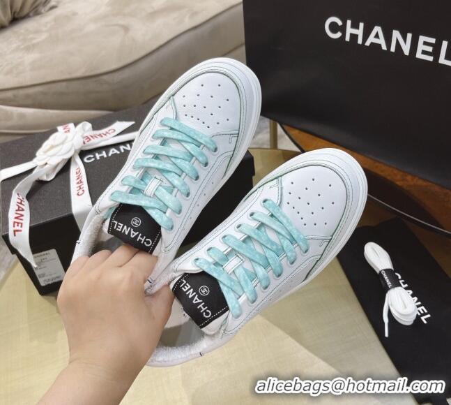 Stylish Chanel Calfskin Sneakers G36295 White/Blue 2021