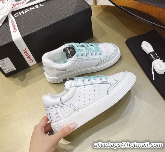 Stylish Chanel Calfskin Sneakers G36295 White/Blue 2021