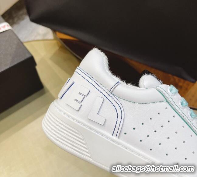 Stylish Chanel Calfskin Sneakers G36295 White/Blue 2021