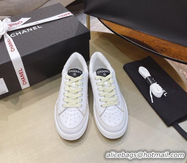 Sumptuous Chanel Calfskin Sneakers G36295 White/Yellow 2021