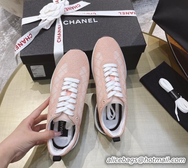 Luxury Chanel Embroidered Mesh Sneakers G37129 Pale Pink 2021