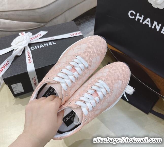 Luxury Chanel Embroidered Mesh Sneakers G37129 Pale Pink 2021