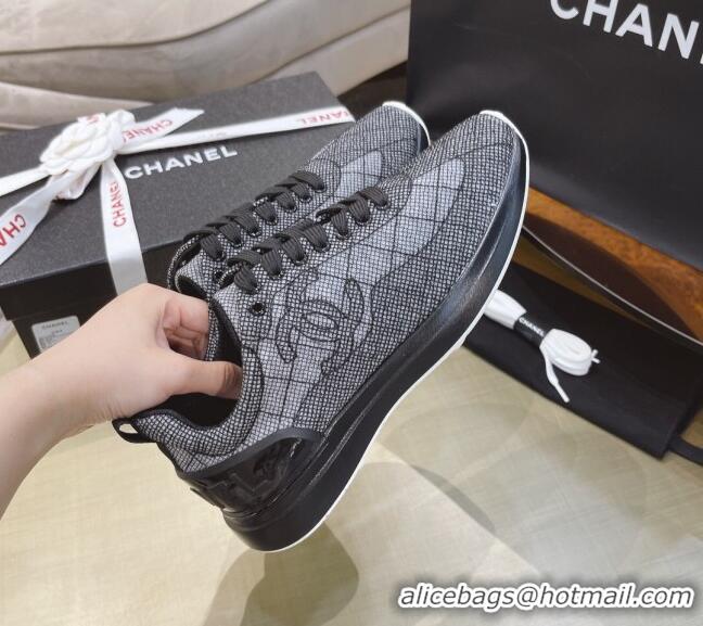 Low Price Chanel Embroidered Mesh Sneakers G37129 Black 2021