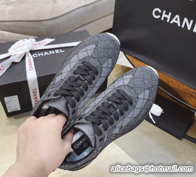 Low Price Chanel Embroidered Mesh Sneakers G37129 Black 2021