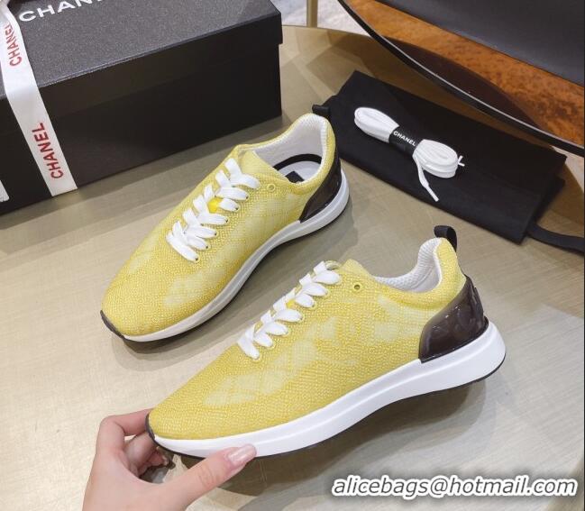 Hot Style Chanel Embroidered Mesh Sneakers G37129 Yellow 2021