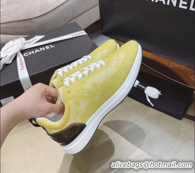 Hot Style Chanel Embroidered Mesh Sneakers G37129 Yellow 2021