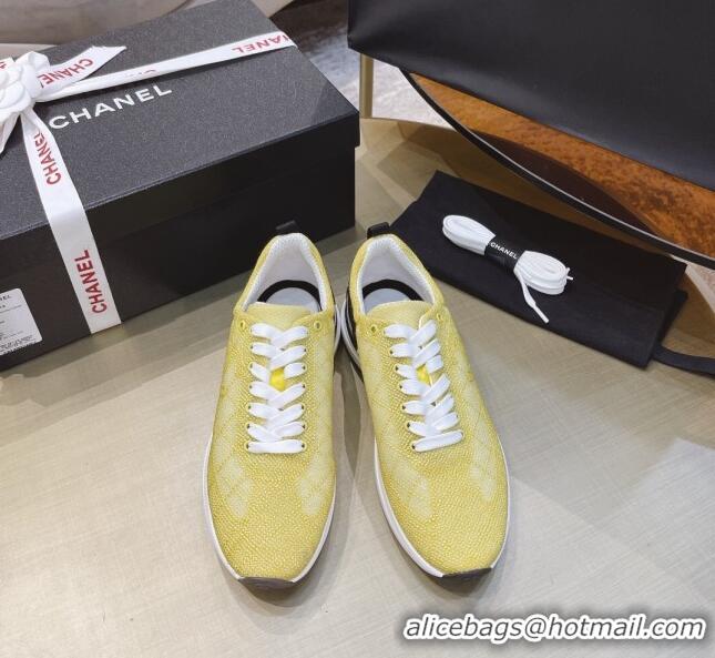 Hot Style Chanel Embroidered Mesh Sneakers G37129 Yellow 2021