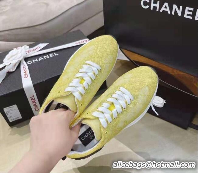 Hot Style Chanel Embroidered Mesh Sneakers G37129 Yellow 2021