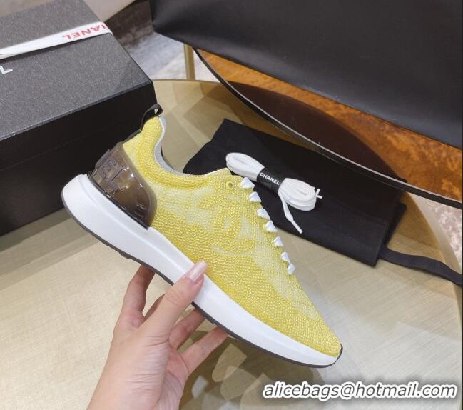 Hot Style Chanel Embroidered Mesh Sneakers G37129 Yellow 2021