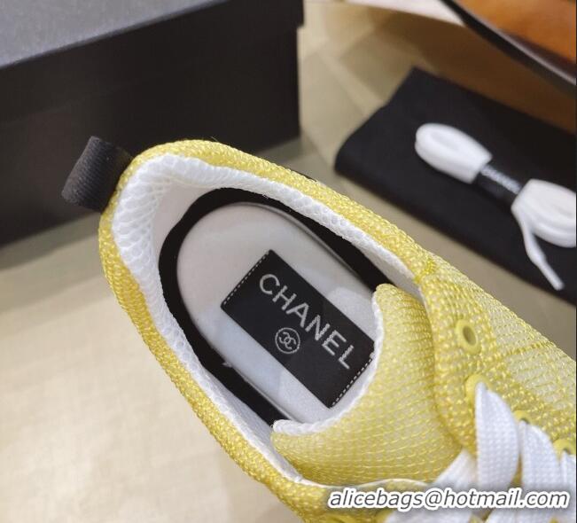 Hot Style Chanel Embroidered Mesh Sneakers G37129 Yellow 2021