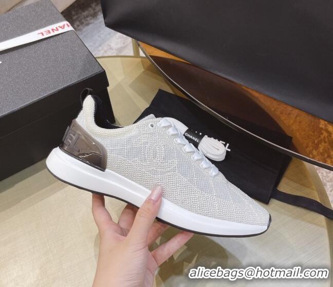 Stylish Chanel Embroidered Mesh Sneakers G37129 Light Gray 2021