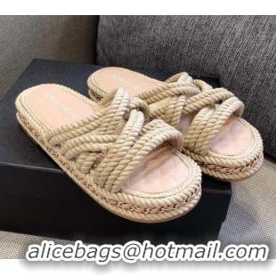 Top Grade Chanel Cord Slide Sandals G36926 Beige 2021