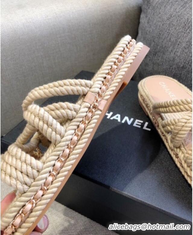 Top Grade Chanel Cord Slide Sandals G36926 Beige 2021