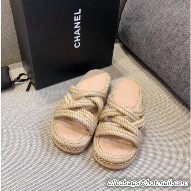 Top Grade Chanel Cord Slide Sandals G36926 Beige 2021