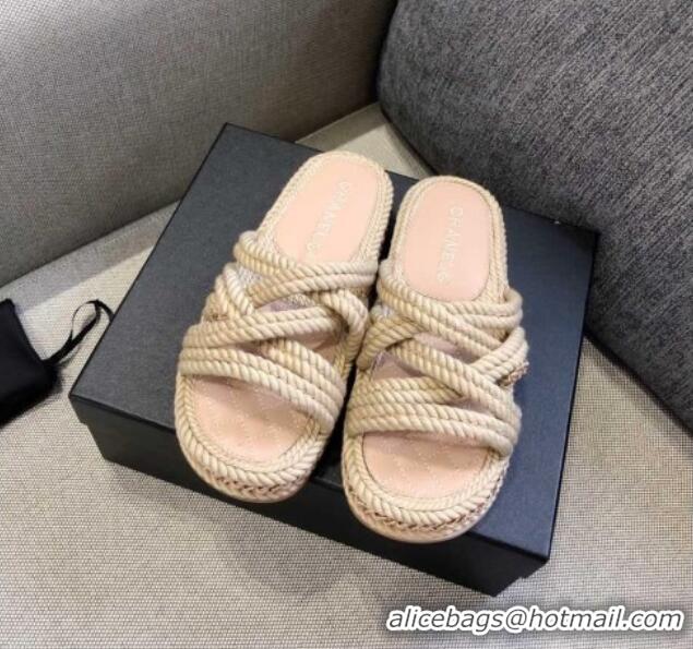 Top Grade Chanel Cord Slide Sandals G36926 Beige 2021