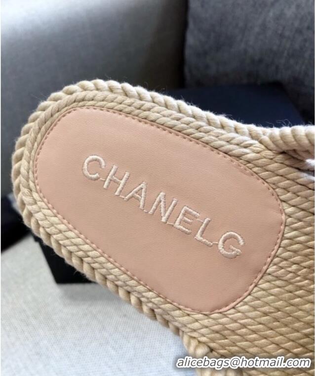 Top Grade Chanel Cord Slide Sandals G36926 Beige 2021