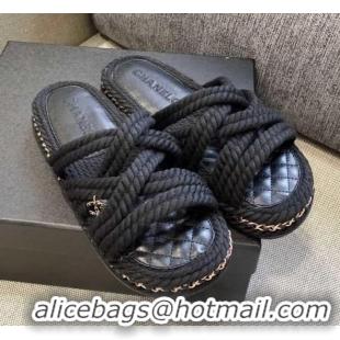 Unique Style Chanel Cord Slide Sandals G36926 Black 2021