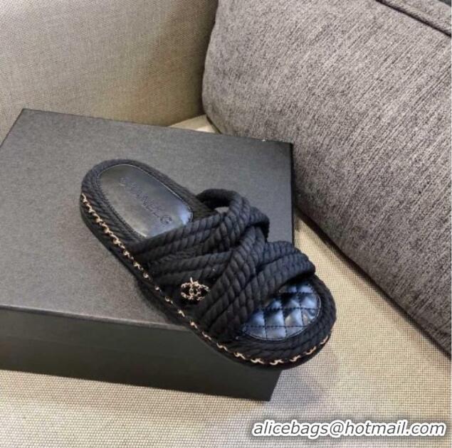 Unique Style Chanel Cord Slide Sandals G36926 Black 2021