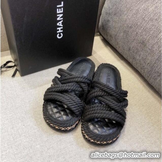 Unique Style Chanel Cord Slide Sandals G36926 Black 2021