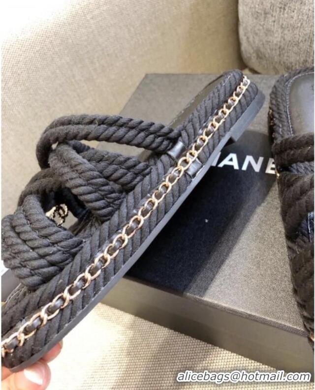 Unique Style Chanel Cord Slide Sandals G36926 Black 2021