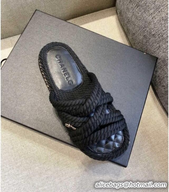 Unique Style Chanel Cord Slide Sandals G36926 Black 2021