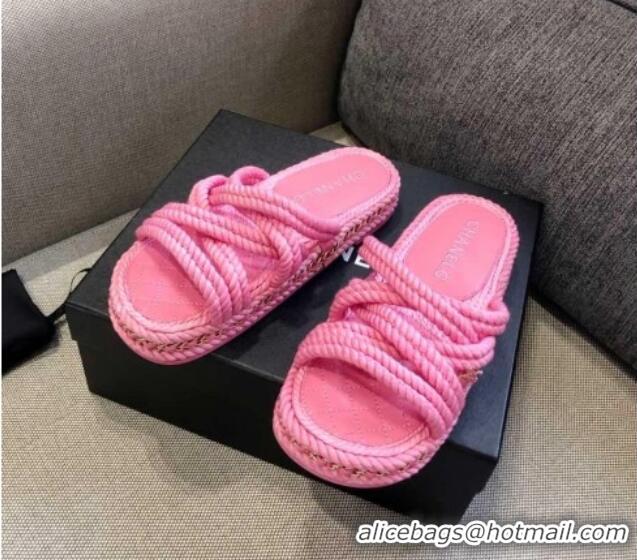 Luxurious Chanel Cord Slide Sandals G36926 Pink 2021