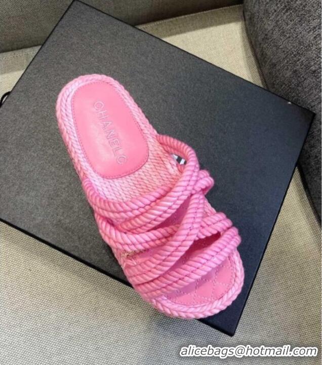 Luxurious Chanel Cord Slide Sandals G36926 Pink 2021