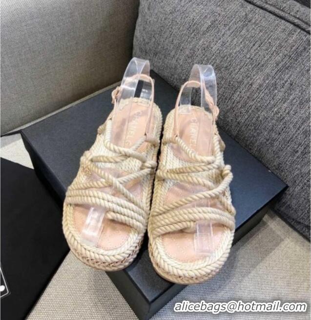 Sophisticated Chanel Cord Sandals G36925 Beige 2021