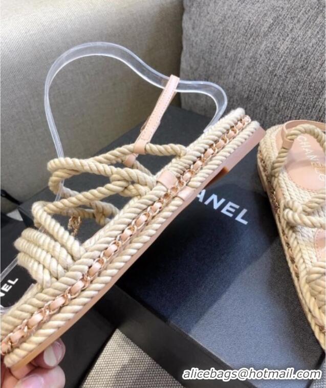 Sophisticated Chanel Cord Sandals G36925 Beige 2021